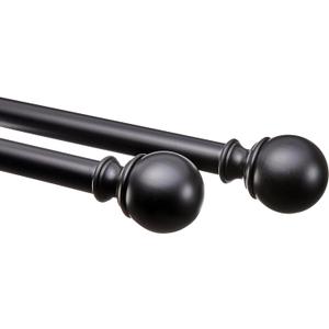 Amazon Basics Adjustable Curtain Rods for Windows, Round Finials, 1-Inch Rod, 36" to 72", Black, Pack of 1