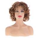 Short Curly Light Brown Wig with Bangs for Women Shaggy Curly Natural Synthetic Heat Resistant Cosplay Costume Wig(mixed blonde)