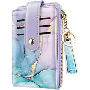 Slim Card Holder Wallet for Women RFID Blocking Leather Multi Card Bifold Wallet with Tassel Zipper Coin Pocket,Gradient Marble