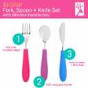 Elk and Friends Kids Silverware with Silicone Handle | Childrens Safe Flatware | Kids Utensils | Spoon + Fork + Knife set | 4 years+ | 6 Pieces
