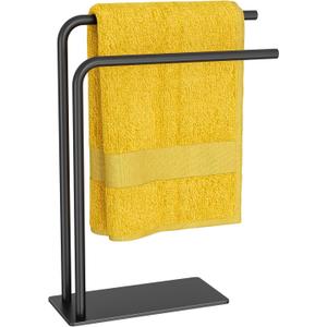 Hand Towel Holder Stand for Bathroom Kitchen Countertop, Matte Black Modern Free Standing Towel Racks with Heavy Base, Holds 2 Towels