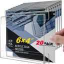 20 Pcs 4"6" Acrylic Sign Holder Wall Mount, Horizontal, No Drilling Clear Wall Frame, Door Sign Holder with Adhesive Tape, for Offices Shop, Promotions, Homes Restaurants, Photo, Picture, Events, Meeting