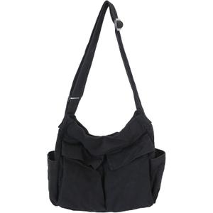 KlaOYer Canvas Messenger Bag Large Hobo Bag Crossbody Shoulder Bag Tote Bag with Pocket for Women and Men (Black)