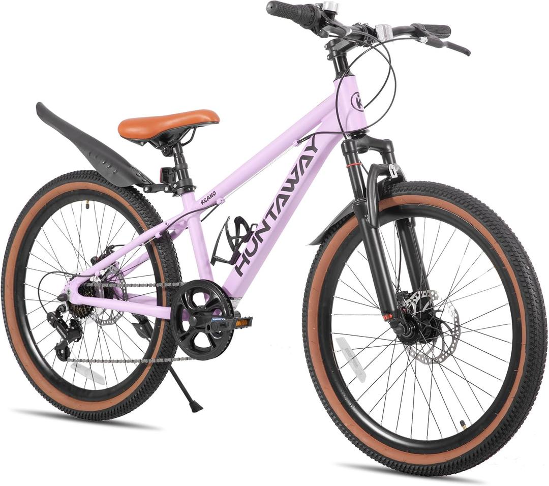 KEANO Huntaway 20 24 Inch Kids Bike for Boys & Girls Ages 7-12 Years Hardtail Mountain Bike for Kids with Aluminum Frame and 7-Speed Drivetrain Children Bicycle (Pink)