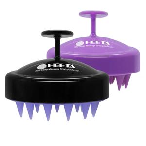 HEETA Scalp Massager Hair Growth 2-Pack, Soft Silicone Scalp Scrubber Shampoo Brush for Exfoliation Dandruff Removal Head Massage Stress Relax, Wet & Dry Use for Women Men Thick Thin Curly Hair Care (01- Black & Purple)