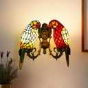 Tiffany Parrot Wall Sconce 2 Lights Stained Glass Wall Light Beside Wall Light Vintage Wall Mount Lighting Fixtures for Living Room Hotel Shop Porch