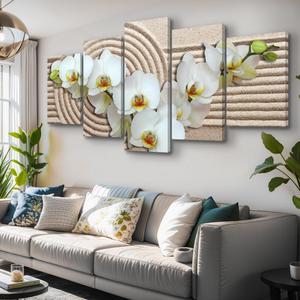 Youkiswallart 5 Piece Living Room Wall Art White Butterfly Orchid Brown Wall Art Large Abstract Pictures Canvas Print Wall Painting Modern Artwork Wall Dcor for Bedroom Office