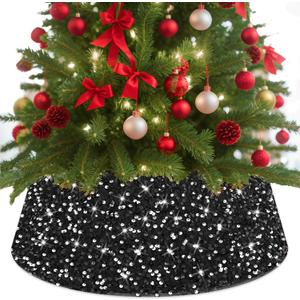 Black Tree Collar Black Christmas Trees Collar 23.6 inch Christmas Tree Ring Xmas Tree Base Cover Round Tree Stand Collar Christmas Tree Collars for Artificial Trees Holiday Decorations