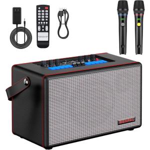 Karaoke Machine with Two Wireless Microphones, Portable Bluetooth Speaker for Home, Party (K1)