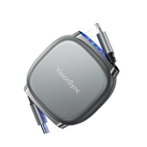 Retractable Lightning Cable (3.3ft), USB-C to Lightning Fast Charging Cable with Magnetic Slot for Travel, Car, Daily Use, 5 Preset Lengths for iPhone 14/13/12/11/iPad, Dark Grey