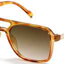2 x YUNKRK Retro Aviator Sunglasses for Women Men Vintage Square Pilot Sun Glasses Trendy Sunnies Unisex 100% UV Protection Light Tortoise Frame Light Brown Gradient Lens