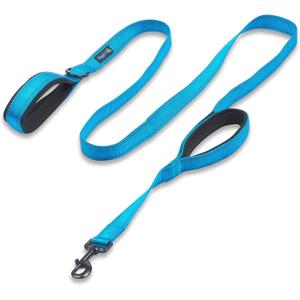 Wagtime Club Soft &Thick Dual Handle 6FT Dog Leash, Premium Nylon Double Padded Handles for Medium, Large or XLarge Dog (Reflective Bright Blue)