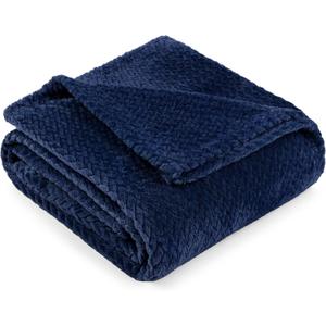 PAVILIA Soft Fleece Navy Blue Throw Blanket for Couch, Lightweight Plush Warm Blankets for Bed, Fuzzy Cozy Flannel Blanket Throw for Sofa, Travel, Jacquard Pattern, Navy Blue, Twin, 60x80 inch