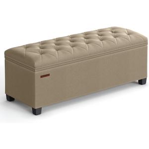 SONGMICS Storage Ottoman Bench, Foot Rest with Legs, 15.7 x 43.3 x 15.7 Inches, End of Bed Bench, Storage Chest, Load up to 660 lb, for Living Room, Bedroom, Entryway, Camel Brown ULSF088R01