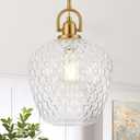 Brushed Gold Pendant Lights Kitchen Island, 10" Large Glass Pendant Light with Hammered Glass, Modern Hanging Lighting Fixtures for Kitchen Island Dining Room Entryway Foyer