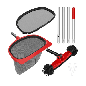 Swimming Pool Cleaning Kit Including 5.7 Feet Aluminum Pool Pole 4-Segment & Rotatable Pool Brush with Round End & Pool Leaf Rake Fine Mesh Net,Replaceable Pool Cleaning Leaf Skim Net-Fast Cleaning