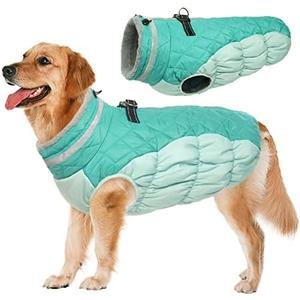 Lelepet Dog Coat Warm Dog Winter Coat Waterproof Dogs Jacket with Harness Built in Reflective Pet Fleece Vest Zip-Up Cold Weather Coats for Large Dogs Turtleneck & Windproof Pitbull Mint Green 2XL