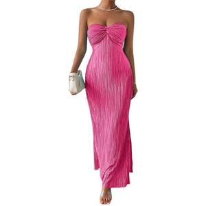 LIGHT DOT Women's Summer Dress Plisse Maxi Tube Bodycon Dress Back Tie Beach Resort Vacation,M