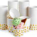 Juvale 100 Pack Paper Ice Cream Cups, 8 oz Disposable Dessert Bowls for Frozen Yogurt, Sundae Bar, Party Snacks and Treats, Gold Foil Polka Dot Design