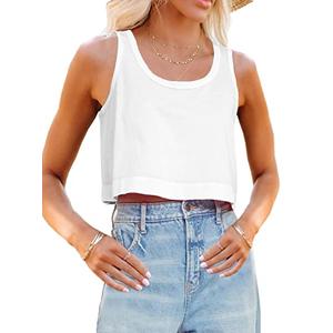 Aoysky Womens Cotton Crop Tops Casual Loose Tank Top Sleeveless Basic Cropped Athletic Yoga Workout Shirt White, Size Small