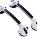 LEATALE Shower Grab Bars for Seniors 2 Pack,16.8" Suction Shower Handle with Safety Indicator, No-Drill Bathroom Safety Rails for Elderly, Bathtub & Tile/Glass (Black)