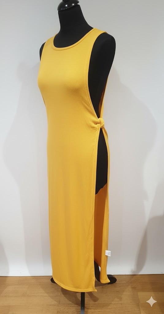 Beachwear Summer Dress Mustard Yellow With Knotted Side Split Cover Up One Size M