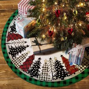 DISENB Christmas Tree Skirt 48 Inch, Green and Black Buffalo Plaid Xmas Tree Skirt, Winter Christmas Tree Mat for Home Party Holiday Indoor Outdoor Decorations