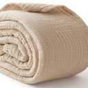 100% Cotton Blanket Large 50"x 70", 6 Layers Muslin Blankets, Cooling and Soft Throw Blanket for Bed and Couch, Breathable Quilt Bedspread, Gauze Bedding for Adults, Oatmeal, Beige Linen