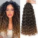 Leeven Gogo Curl Crochet Hair 18 Inch 8 Packs Ombre Honey Blonde Pre Looped Ocean Wave Crochet Hair Beach Curl Bohemian Box Braids Curly Synthetic Water Wave Braiding Hair for Women (#T27)