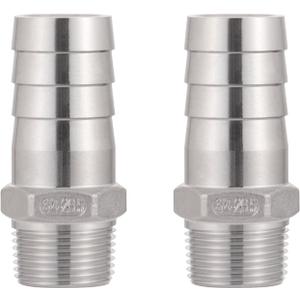 Stainless Steel Hose Barb Fitting,1" Hose Barb to 3/4" Male NPT, for Water Fuel Air (Pack of 2)