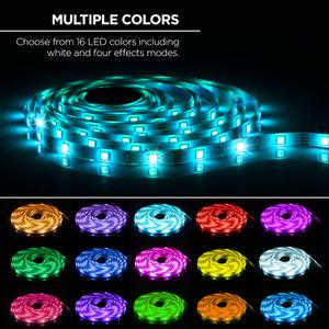 Merkury Innovations FlexGlo Flexible Multi-Colored LED Light Strip | USB Powered LED Light Strip | RGBW LED Party Lights with Adhesive Backing and Remote Control | 16 LED Colors | 4 Effect Modes |16 Ft  Multicolor