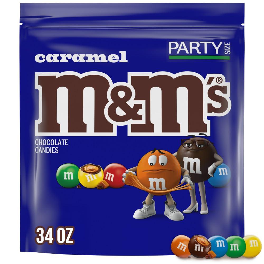 M&M'S Caramel Milk Chocolate Candy Bulk Pack, Party Size, 34 oz Resealable Bag for Parties, Baking and Sharing (EXP 08/31/26)