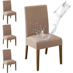 MOSAYT 100% Waterproof Dining Room Chair Covers Set of 4, Super Fit Stretch Jacquard Parson Chairs Slipcovers Removable Washable Chair Seat Protectors for Home, Kitchen, Banquet (Sand)
