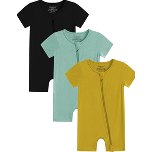 Jimonda Boys Baby Girls Short Sleeve Romper Unisex Baby Footless Pajamas With Viscose 2-Way Zipper Front 3Pcs0-24Months (6-9 months)