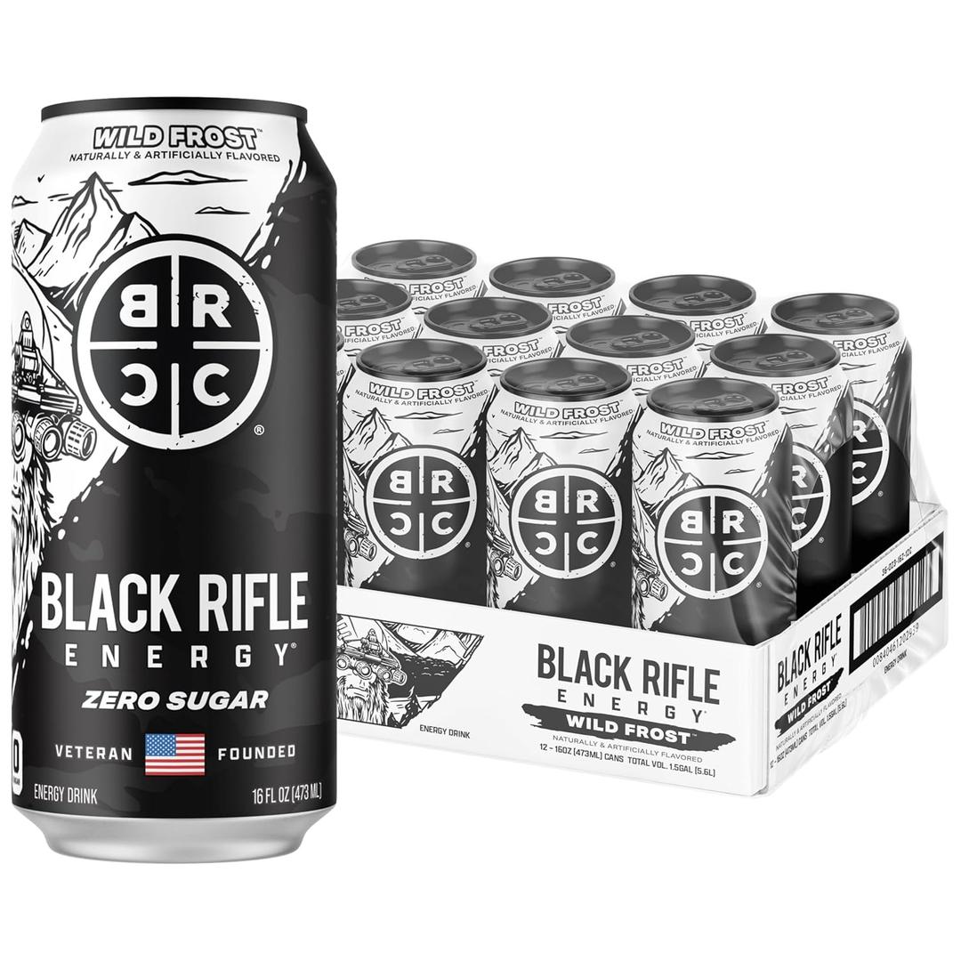 Black Rifle Energy Wild Frost Zero Sugar Energy Drink, 200mg Caffeine, 16 fl oz can (Pack of 12) (EXP 05/13/26)