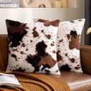 Woaboy Pack of 2 Luxury Faux Fur Throw Pillow Covers Cowhide Decorative Soft Fluffy Plush Couch Throws Brindle Cushion Covers for Couch Living Room Sofa Bedroom 16x16 Inch