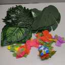 Moon Boat 120PCS Tropical Palm Leaves Plants Hibiscus Artificial-105Pcs 7 Kinds Green Fake Leaf+15pcs Flowers, Hawaiian/Luau/Safari Jungle Party Table Decorations