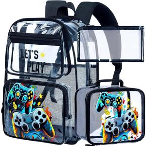 KLFVB 3PCS Clear Backpack for Girls and Boys, Kids See Through Backpacks Stadium Approved, Transparent Bookbag for Elementary