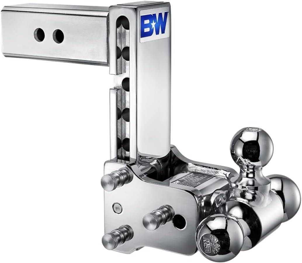B&W Trailer Hitches Chrome Tow & Stow Adjustable Trailer Hitch Ball Mount - Fits 2.5" Receiver, Tri-Ball (1-7/8" x 2" x 2-5/16"), 7" Drop, 18,000 GTW - TS20049C