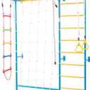 VEVOR Indoor Jungle Gym for Toddlers, 7-in-1 Climbing Playset with Carbon Steel Swedish Ladder, Wall Ladder, Pull-Up Bar, Rope Ladder, and Gymnastic Rings, Supports 220 lbs, Multicolor