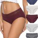 Womens Cotton Underwear 5-Pack - Breathable Lace Bikini Panties, Full Coverage Ladies Underwear Soft Combed Cotton (Large, Dark)
