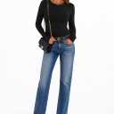 Women's Long Sleeve Rib Knit Slim Fit T-Shirt, Basic Casual Top, Underscrubs Layer, Fall Outfit (L)