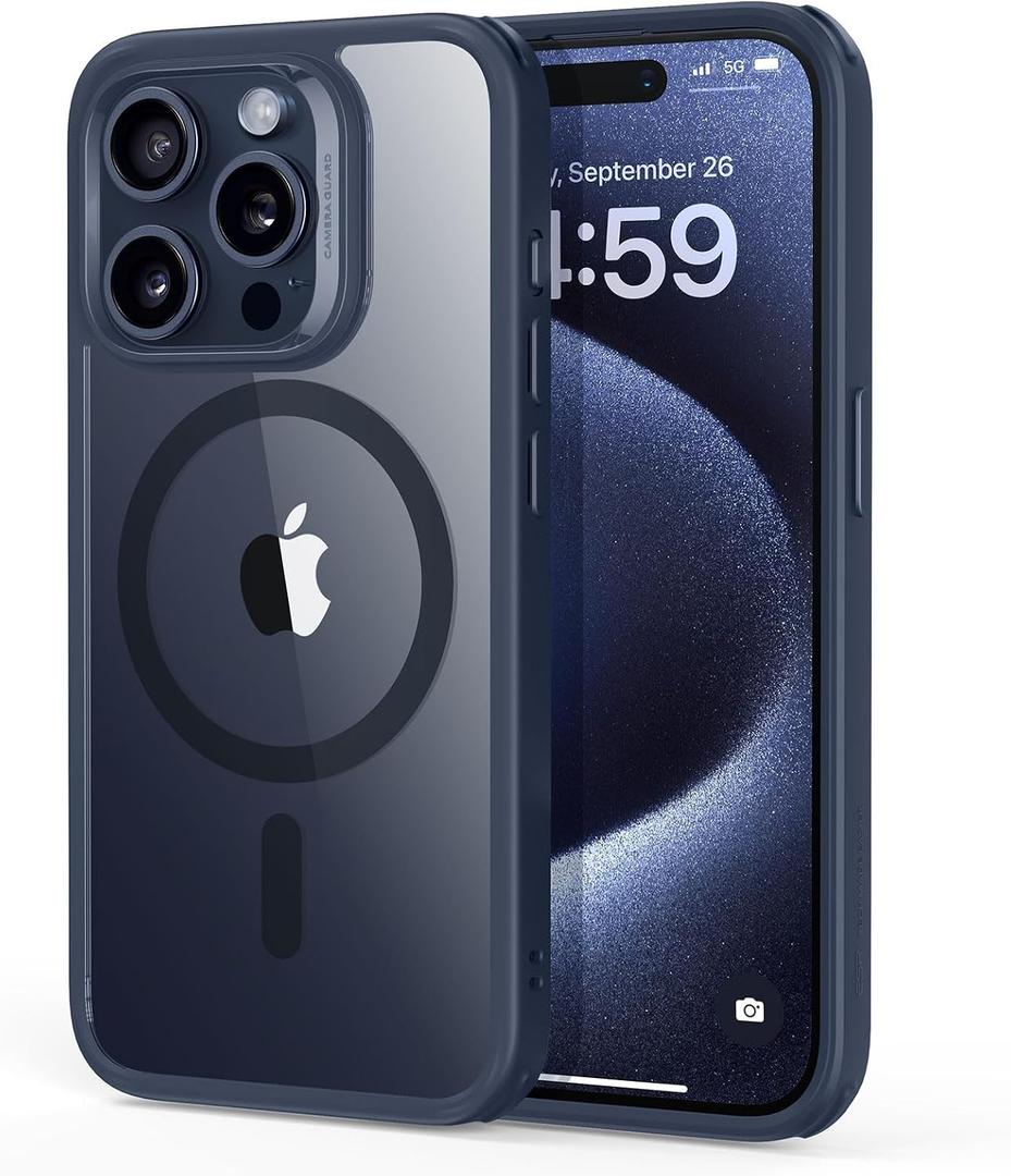 ESR for iPhone 15 Pro Max Case, Compatible with MagSafe, Military-Grade Protection, Yellowing & Scratch-Resistant Back, Magnetic Phone Case for iPhone 15 Pro Max, Classic Series, Clear Dark Blue