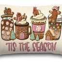 JarThenaAMCS Christmas Pillow Cover Rectangle Gingerbread 12 x 20 Inch Xmas Coffee Throw Pillow Case Tis The Season Cushion Cover for Home Office