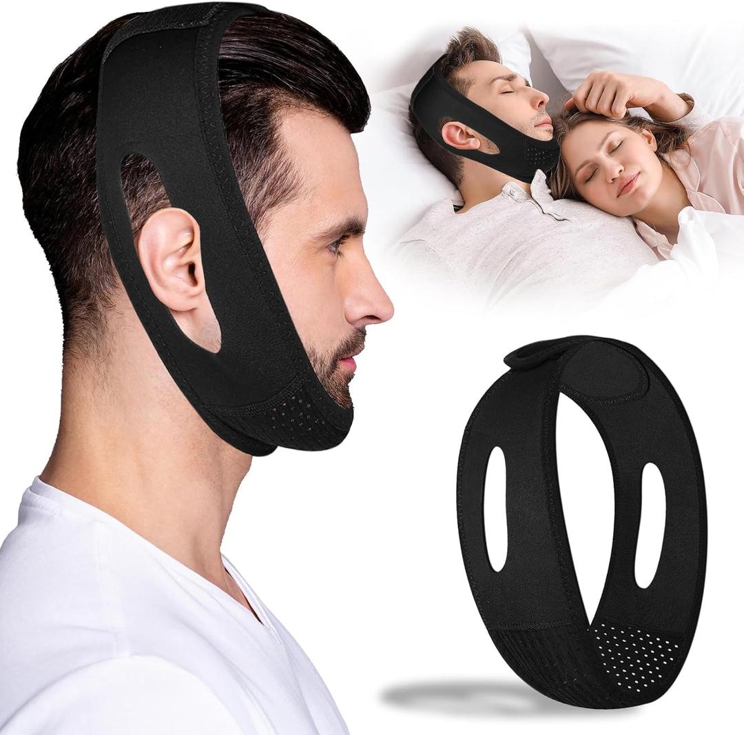 Chin Strap for Sleeping - Anti Snoring Devices - Comfortable Stop Snoring Solution - Adjustable Breathable Sleep Apnea Devices - Simple and Effective Anti Snoring Chin Strap (Black)-GQXBD001