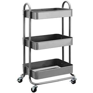 3-Tier Rolling Utility or Kitchen Cart, Lockable Wheels, Multifunctional Storage, Charcoal