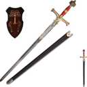 Sword fort 48.8" KingSolomon Sword Real Metal,All-Metal MaterialClassic Medieval Knight Arming Sword Biblical Swords-Red/Brown