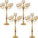 4 Packs 5 Arms Crystal Candelabra for Wedding Centerpiece, Gold Floor Candle Holder Set with Chandelier Crystal Beaded Anniversary Dinner Party Table Decor candelabros de mesa Elegantes Palace Themed