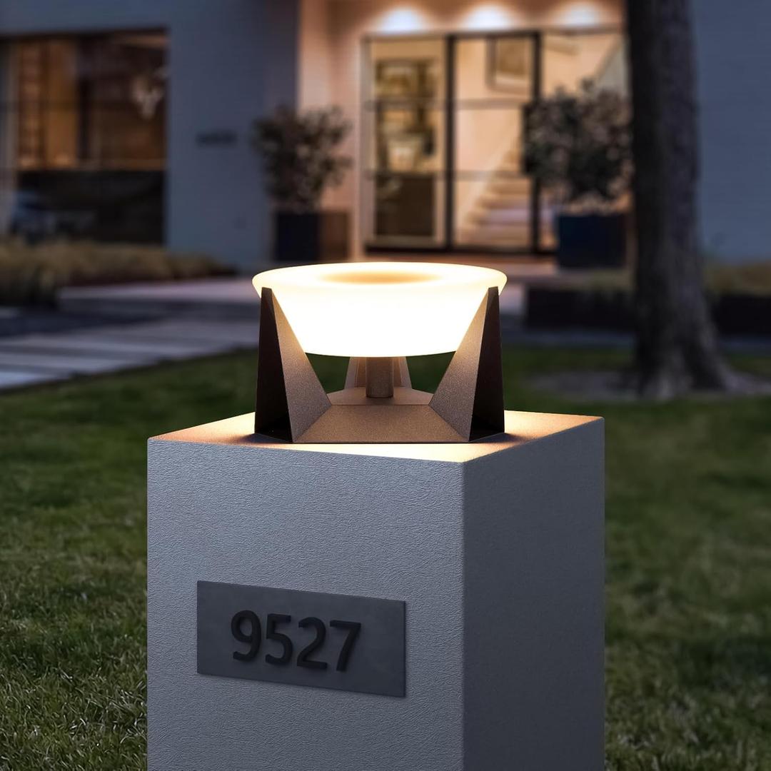 Outdoor Post Light Hard Wired, 11" Column Lamp Not Solar, Modern Pillar Lantern Waterproof Fence Deck Cap LED Lights Exterior Landscape Lighting Fixture Electric for Patio Garden Yard Gate Posts