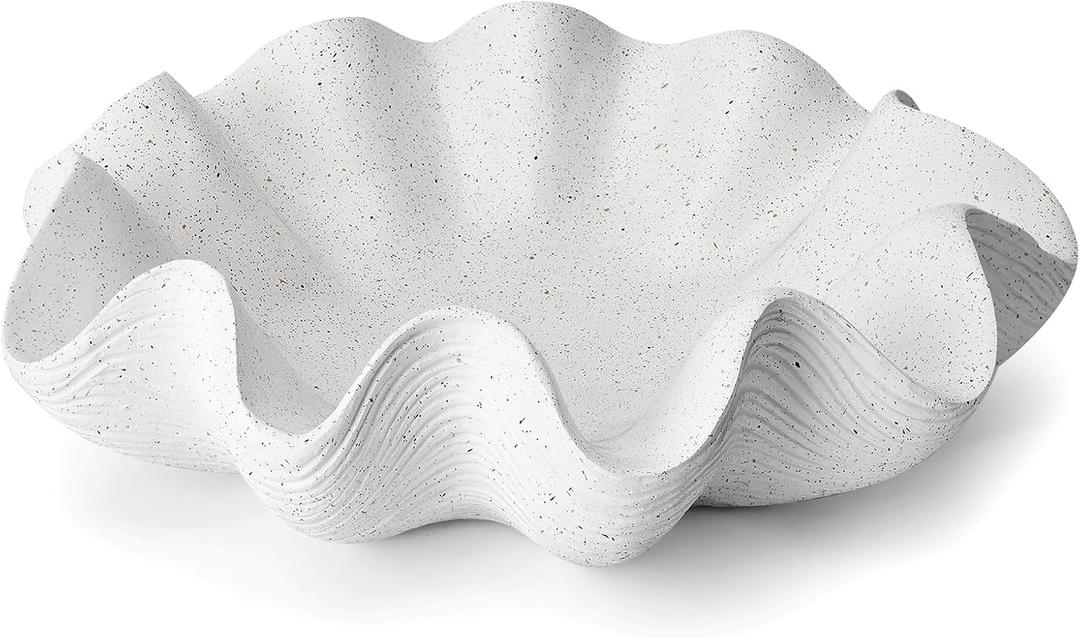 KEWOOL Scalloped Decorative Bowl Home Decor, 12.6" Shell Ruffle Fruit Bowl